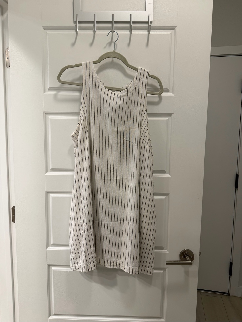 a new day. Striped A-Line Dress - Cream with Thin Navy stripes - size L